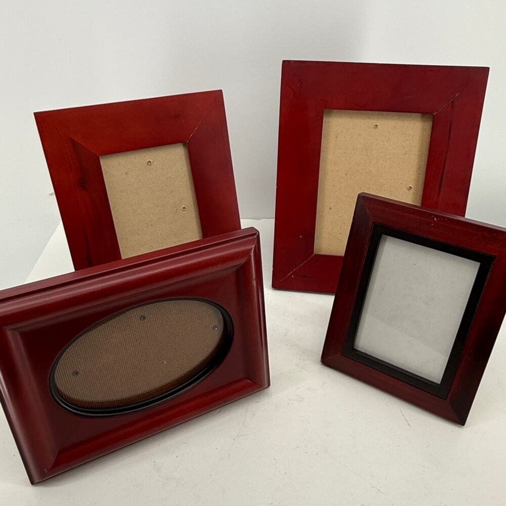 Wood Picture Frame Lot 4 Red Cherry Mahogany Tone 5x7 4x6 Oval Tabletop Decor